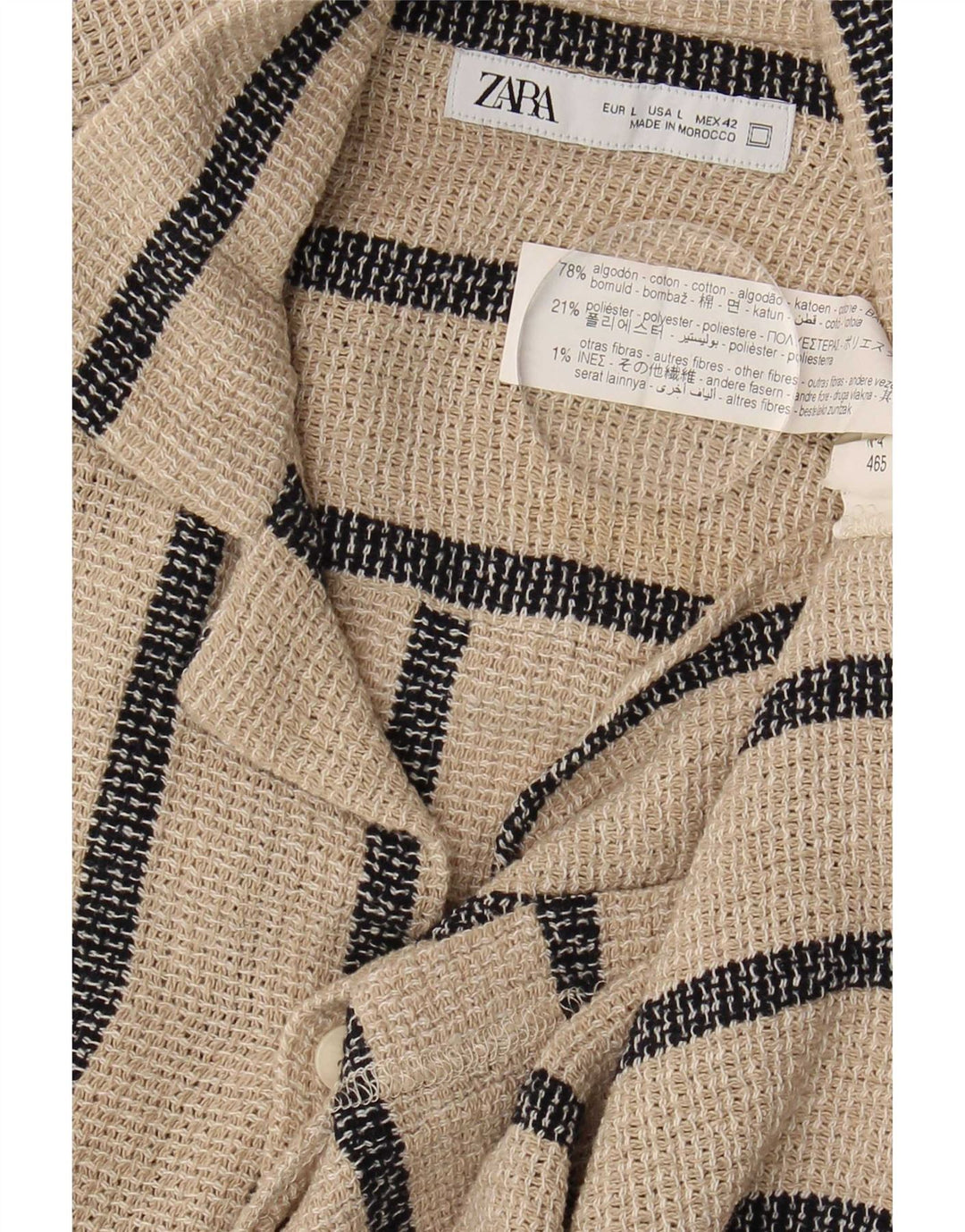 Zara Chemise À Manches Courtes Homme Large Coton Rayé Beige