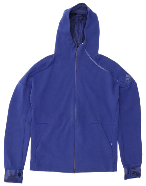Adidas Pull à capuche zippé pour homme en coton bleu moyen
