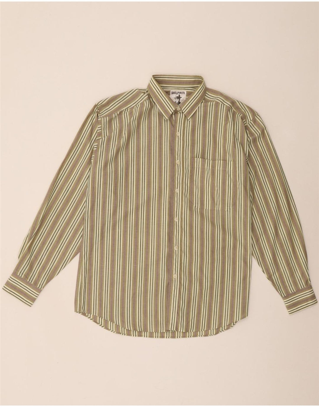 Chemise Homme Vintage Rayée Kaki Moyen