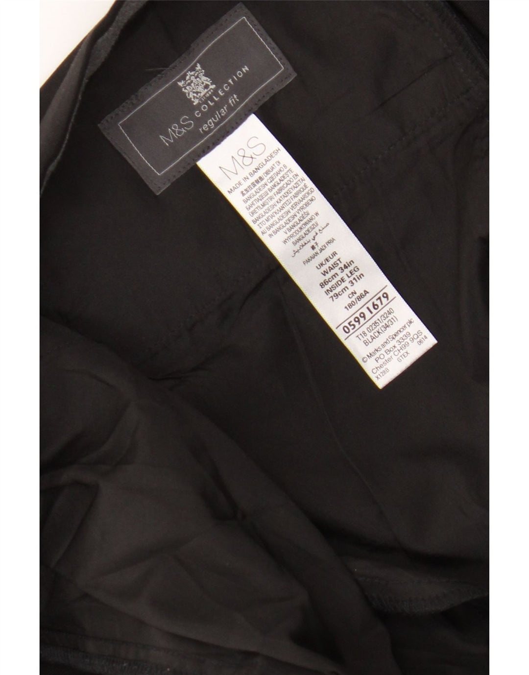 Marks & Spencer Pantalon de costume coupe classique pour homme W34 L27 Noir Polyester