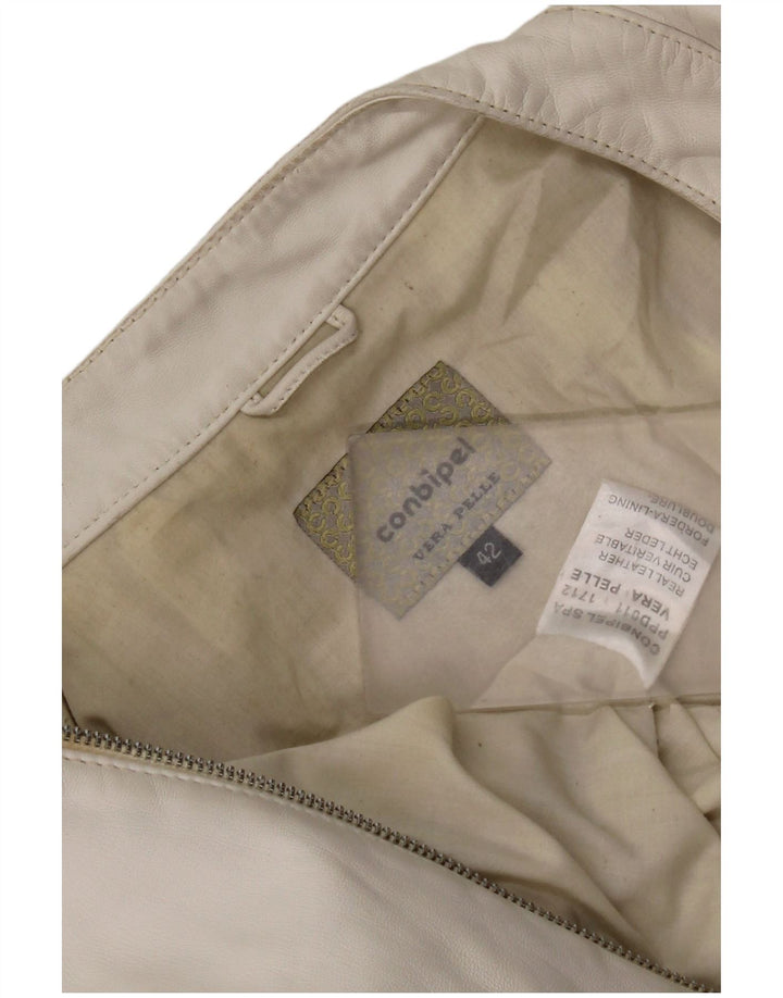 Conbipel Blouson Motard En Cuir Femme IT 42 Cuir Blanc Moyen