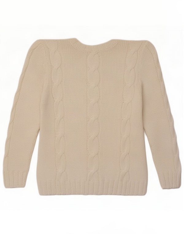 Pull vintage à col en V pour femme UK 8 Petit coton blanc