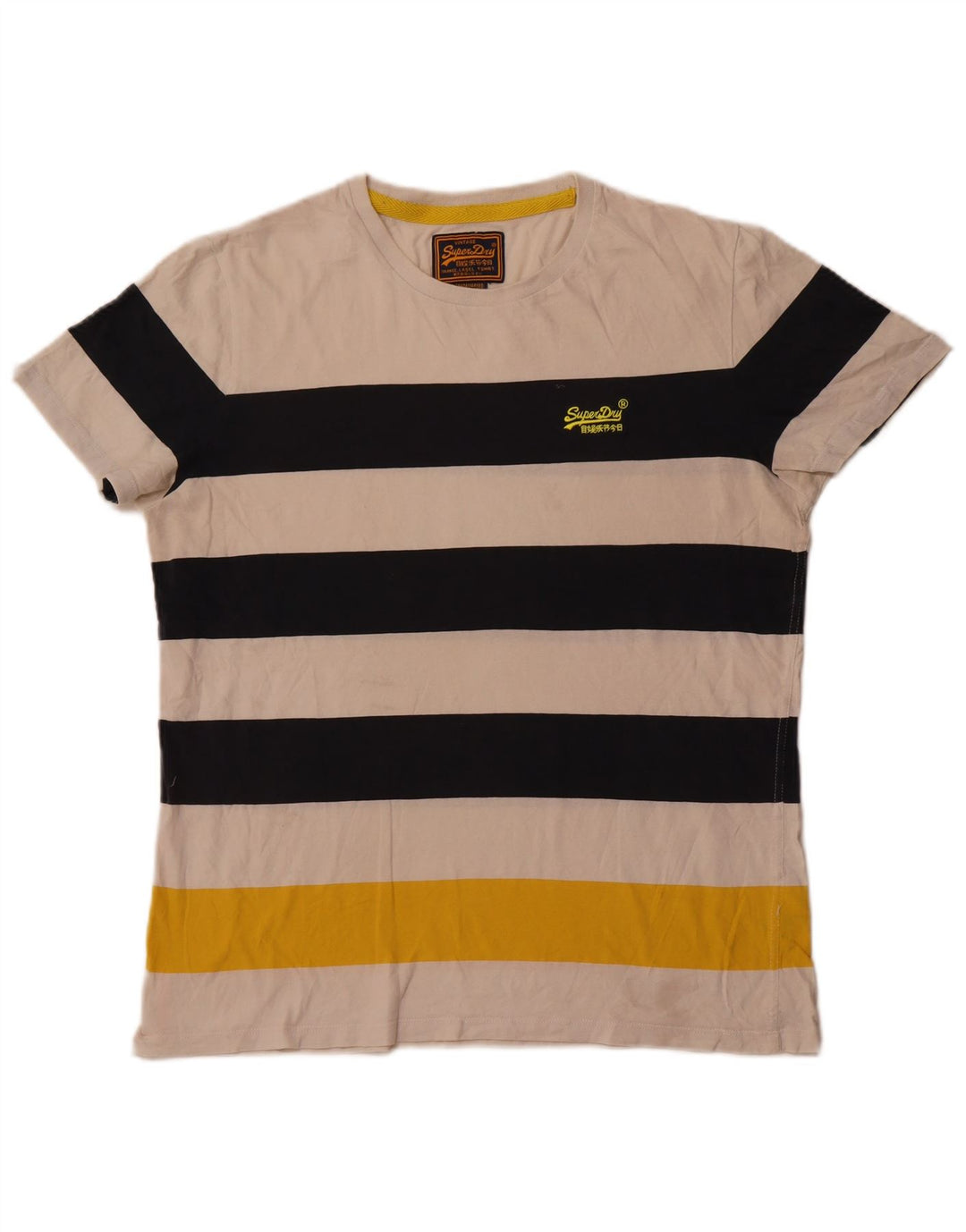 Superdry T-Shirt Homme Top 2XL Coton Rayé Blanc Cassé