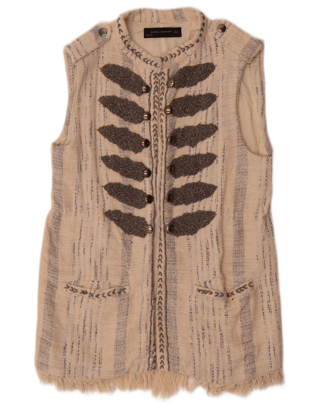 Zara Femme Gilet Ouvert UK 12 Beige Moyen