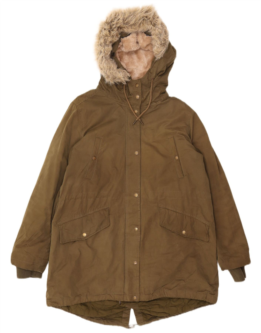 FAT FACE Parka à capuche pour femme UK 16 Large Kaki Polyester
