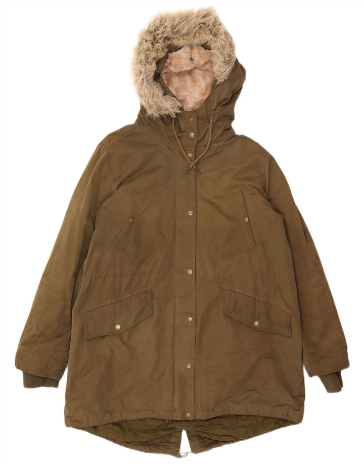 FAT FACE Parka à capuche pour femme UK 16 Large Kaki Polyester
