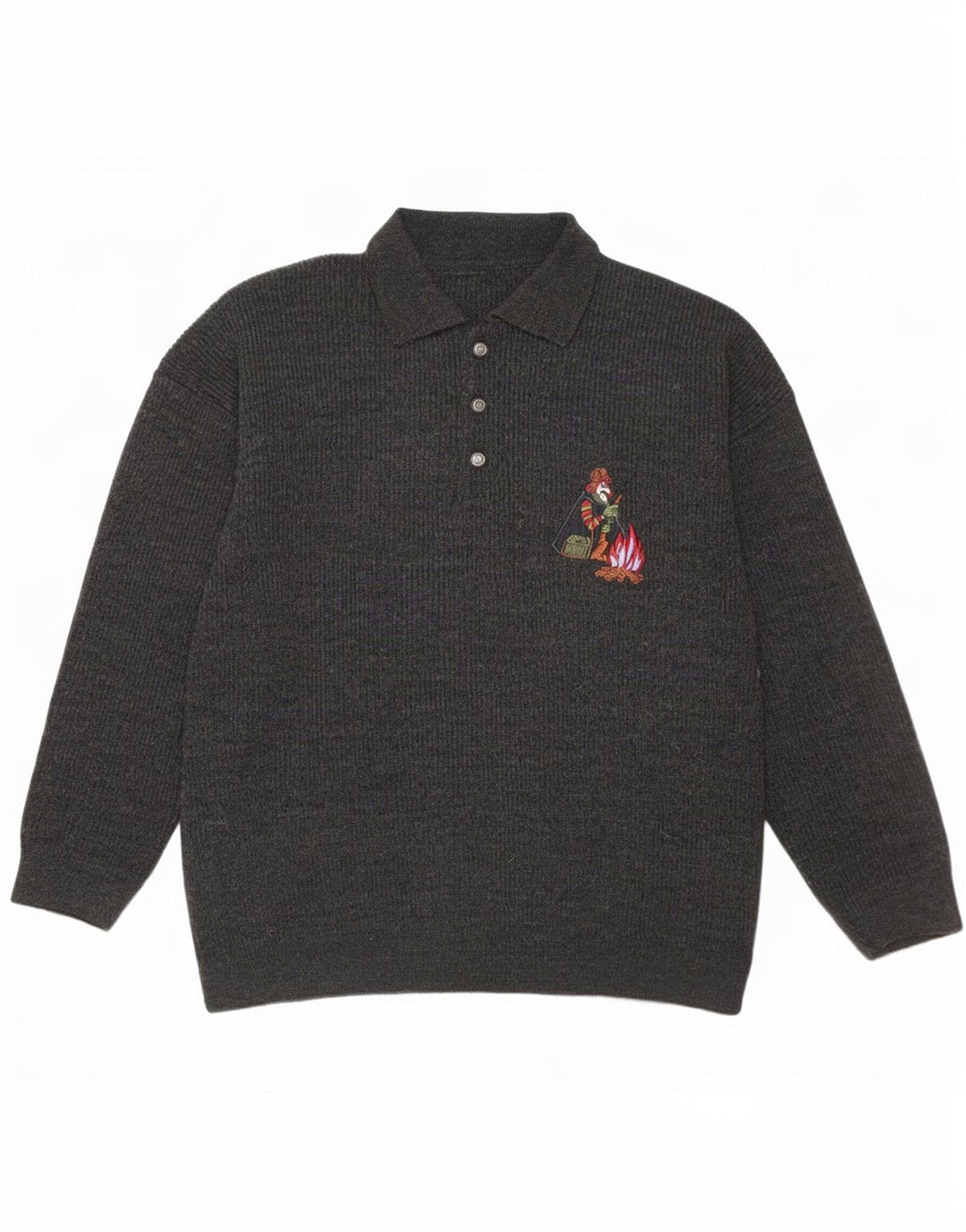 vintage Mens Graphic Polo Neck Jumper Pull Grand Gris