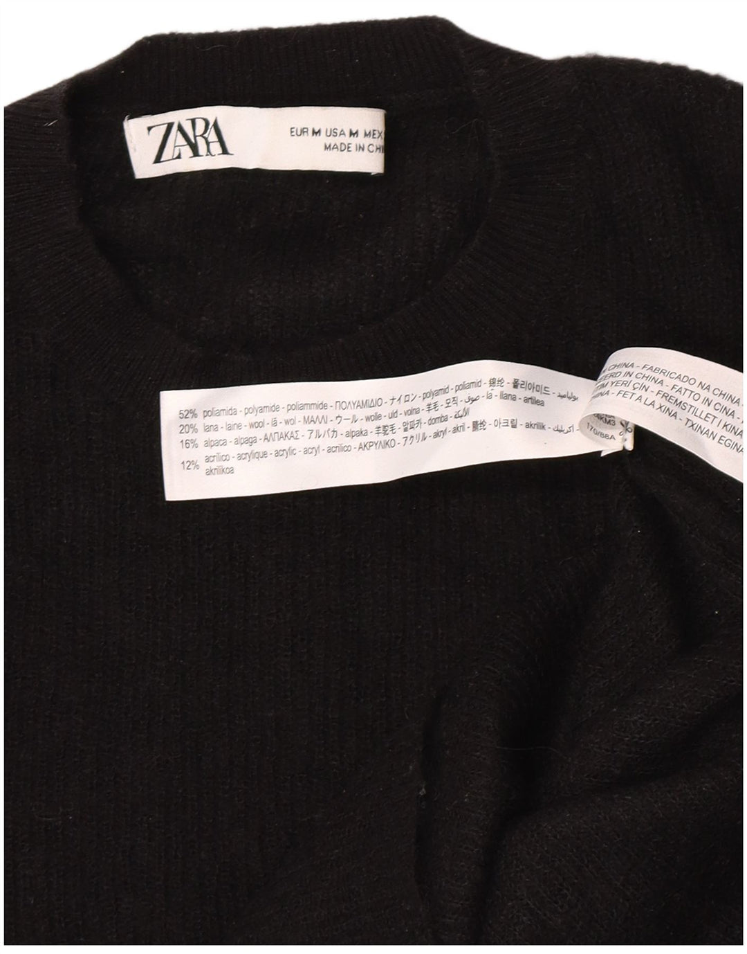 Zara Pull ras du cou pour femme UK 12 Medium Noir Polyamide