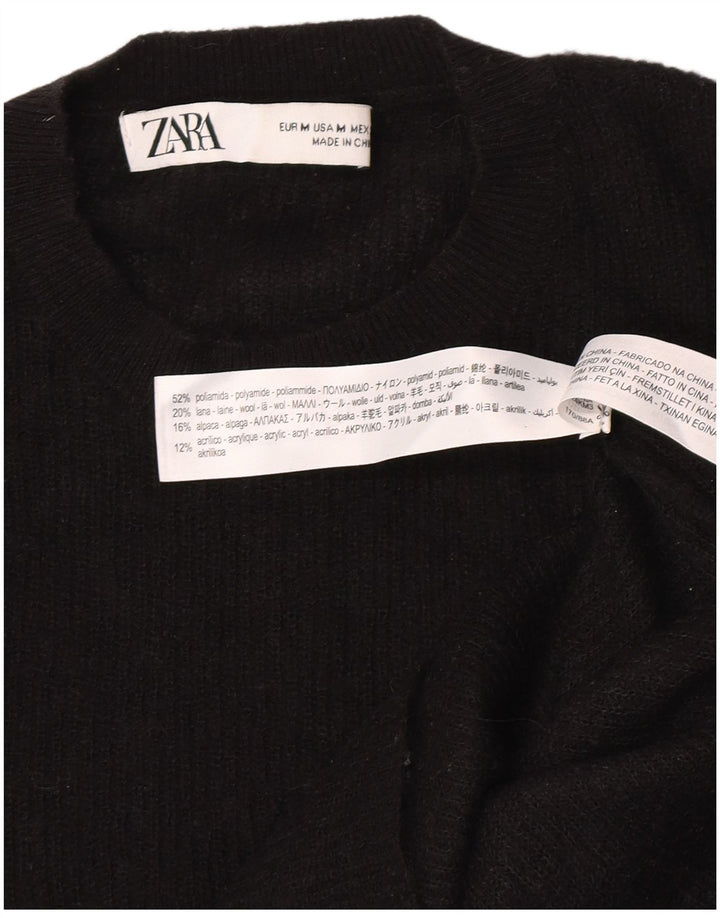 Zara Pull ras du cou pour femme UK 12 Medium Noir Polyamide