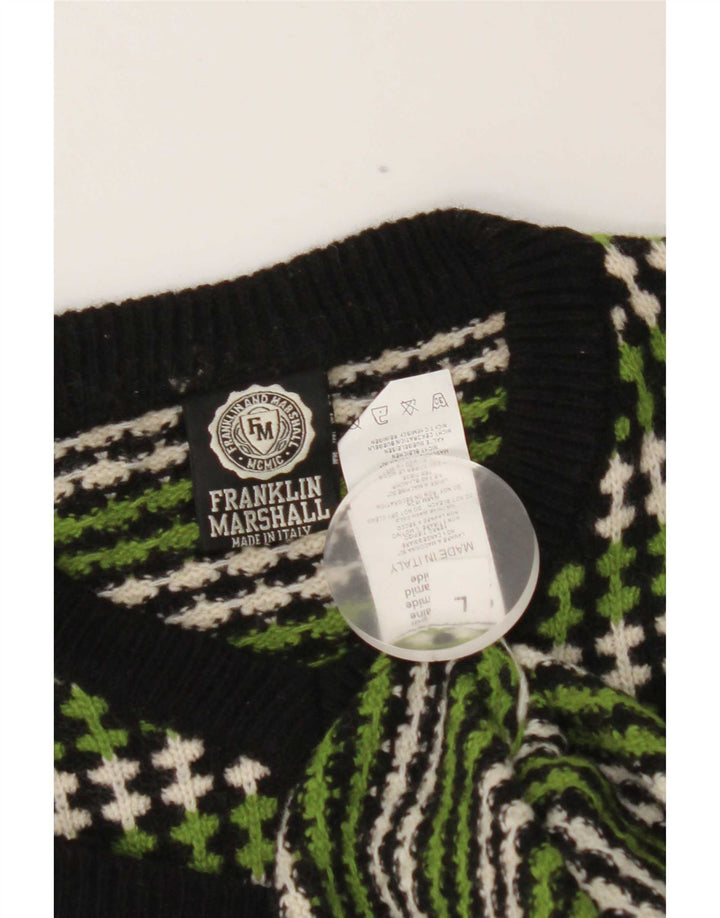 Franklin & Marshall Pull col V pour homme en laine à rayures vertes