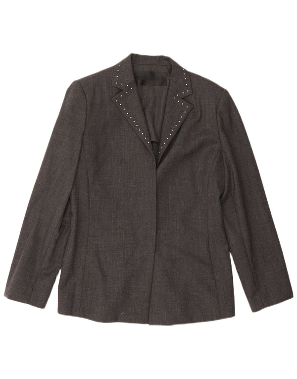 Pancaldi & B Veste Blazer Ouverte Femme IT 46 Large Laine Vierge Grise