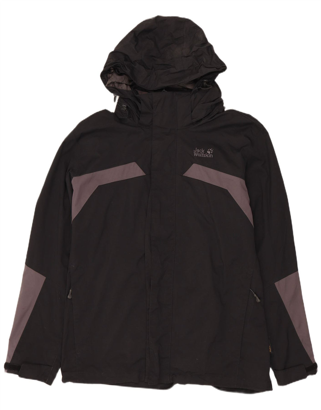 JACK WOLFSKIN Veste de pluie à capuche pour homme UK 36/38 Medium Noir Colourblock