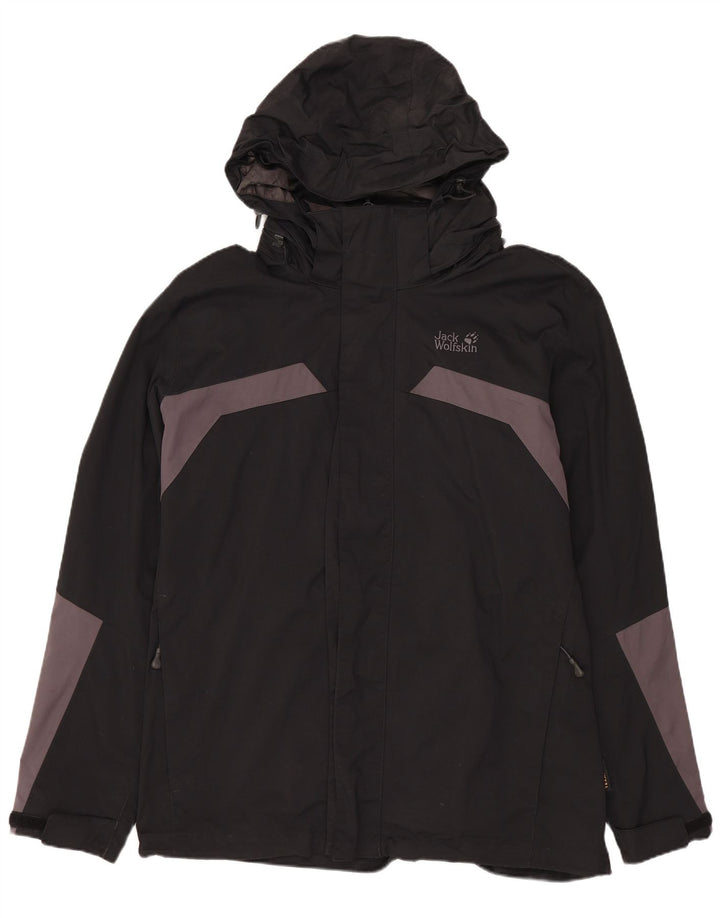 JACK WOLFSKIN Veste de pluie à capuche pour homme UK 36/38 Medium Noir Colourblock