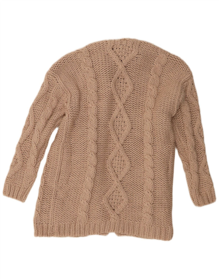 Zara Pull cardigan ouvert surdimensionné pour femme UK 10 Petit polyester beige