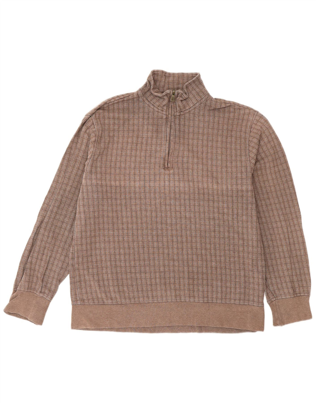Izod Sweat-shirt à col zippé pour homme en coton à carreaux marron moyen