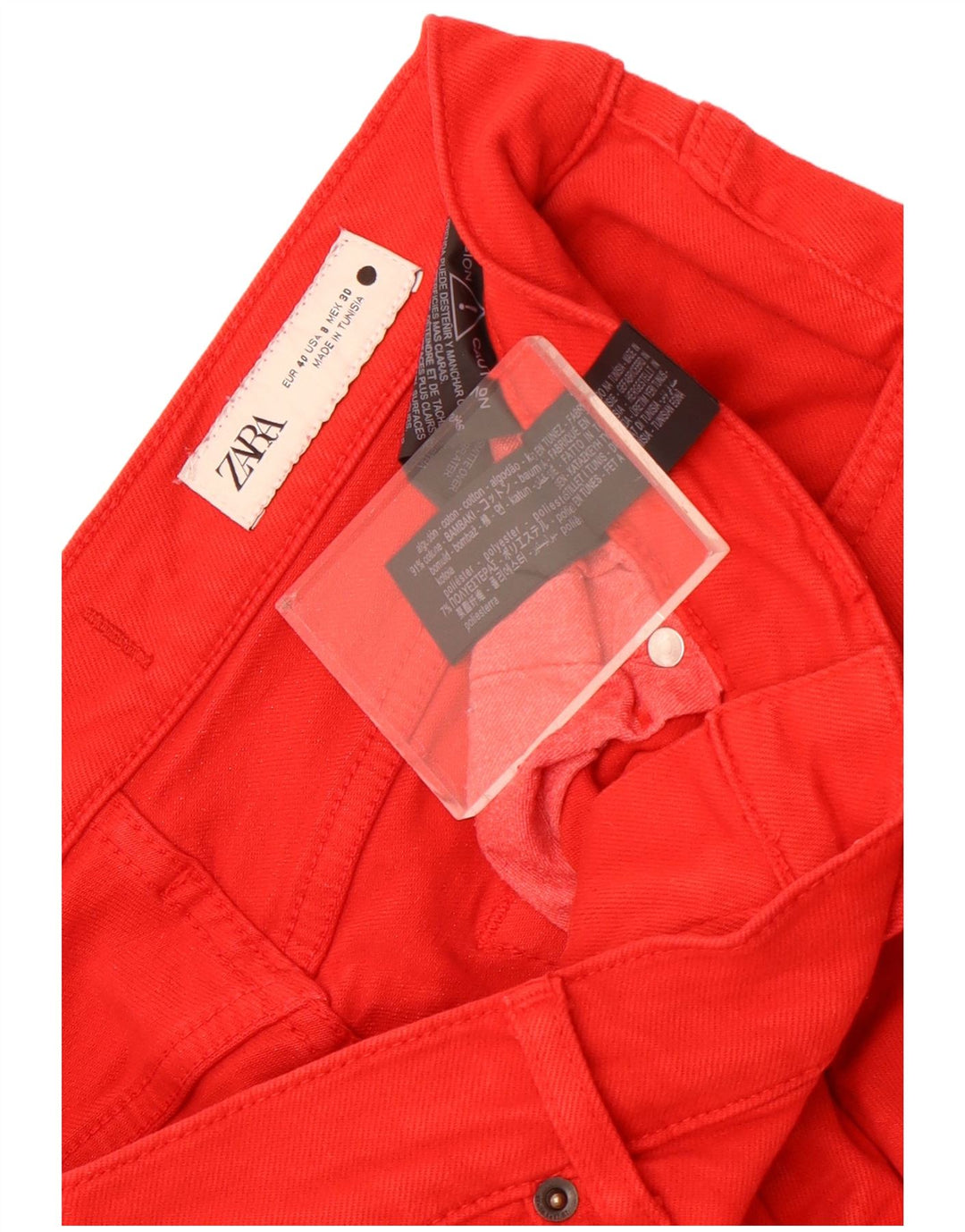 Zara Jean droit femme EU 40 Medium W30 L27 coton rouge