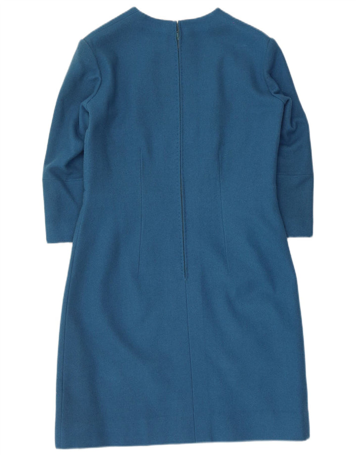 VINTAGE Robe fourreau à manches 3/4 pour femme UK 12 Bleu moyen