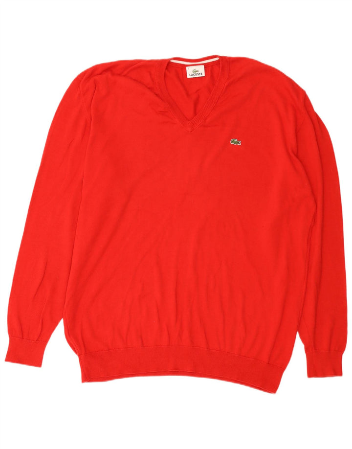 Lacoste Pull col V pour homme Taille 8 3XL Coton rouge