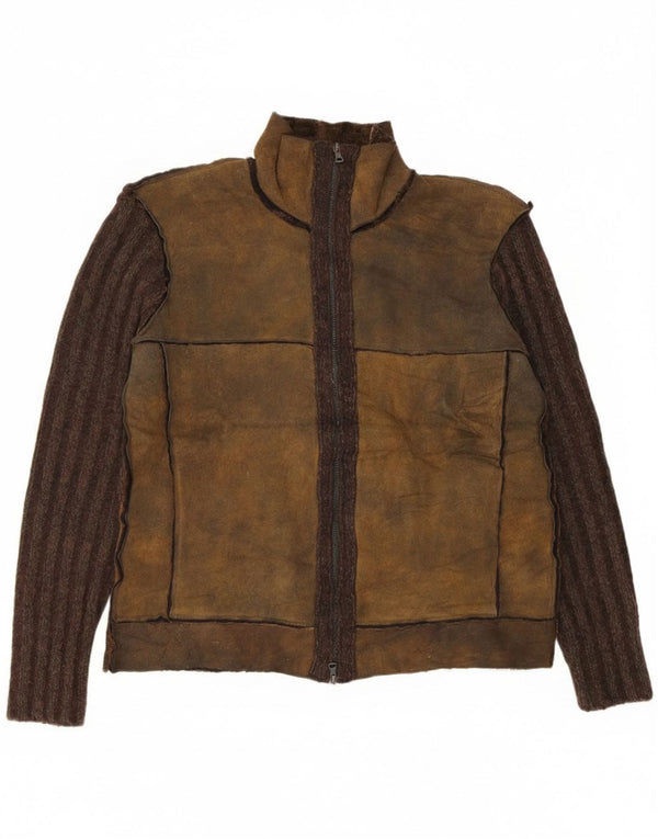 vintage Mens Cardigan Sweater IT 50 Medium Brown Colourblock Coton