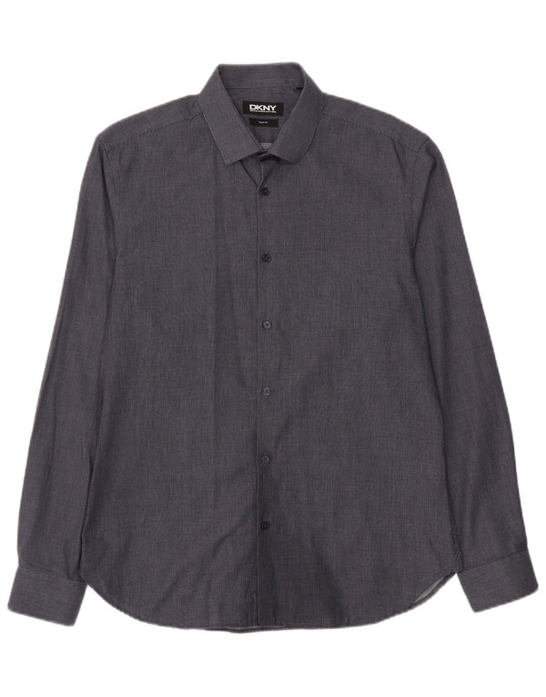 DKNY Mens Slim Fit Shirt Size 16 Large Navy Blue Spotted Cotton
