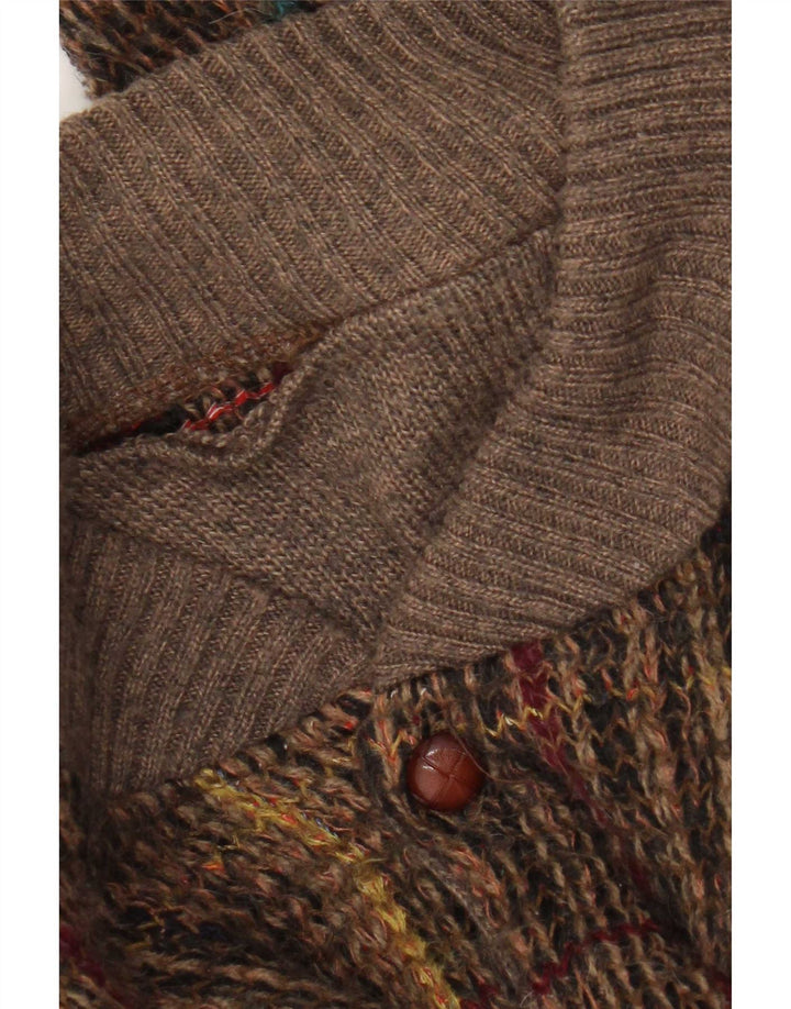 vintage Mens Cardigan Pull Grand Marron Check Acrylique