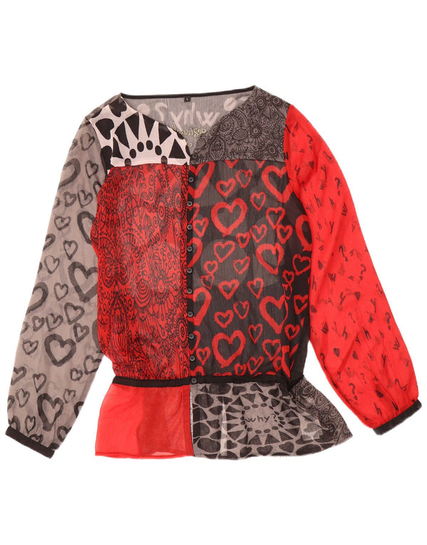 Desigual Womens See Through Shirt Blouse UK 16 Large Rouge Géométrique