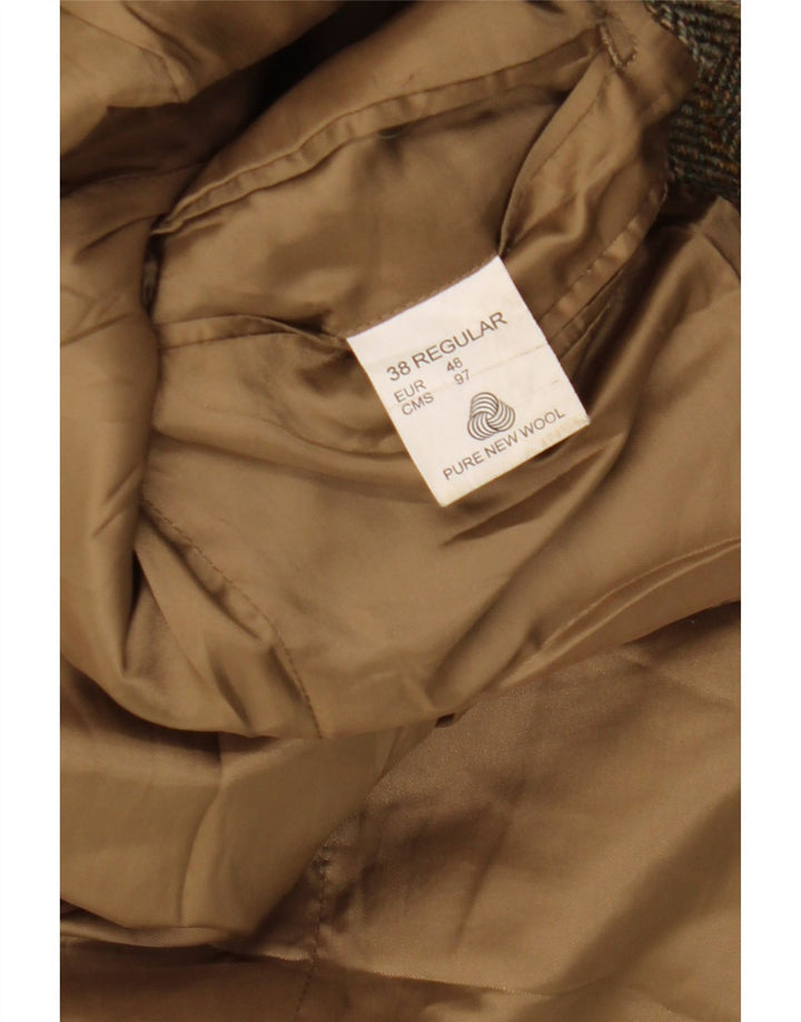 vintage Homme 3 Bouton Blazer Veste UK 38 Moyen Brun Chevrons