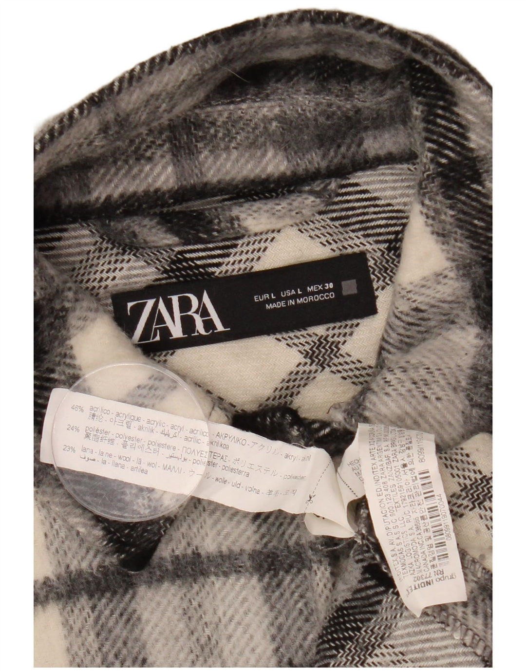 ZARA Surchemise surdimensionnée en flanelle pour femme UK 16 Grand carreaux noirs