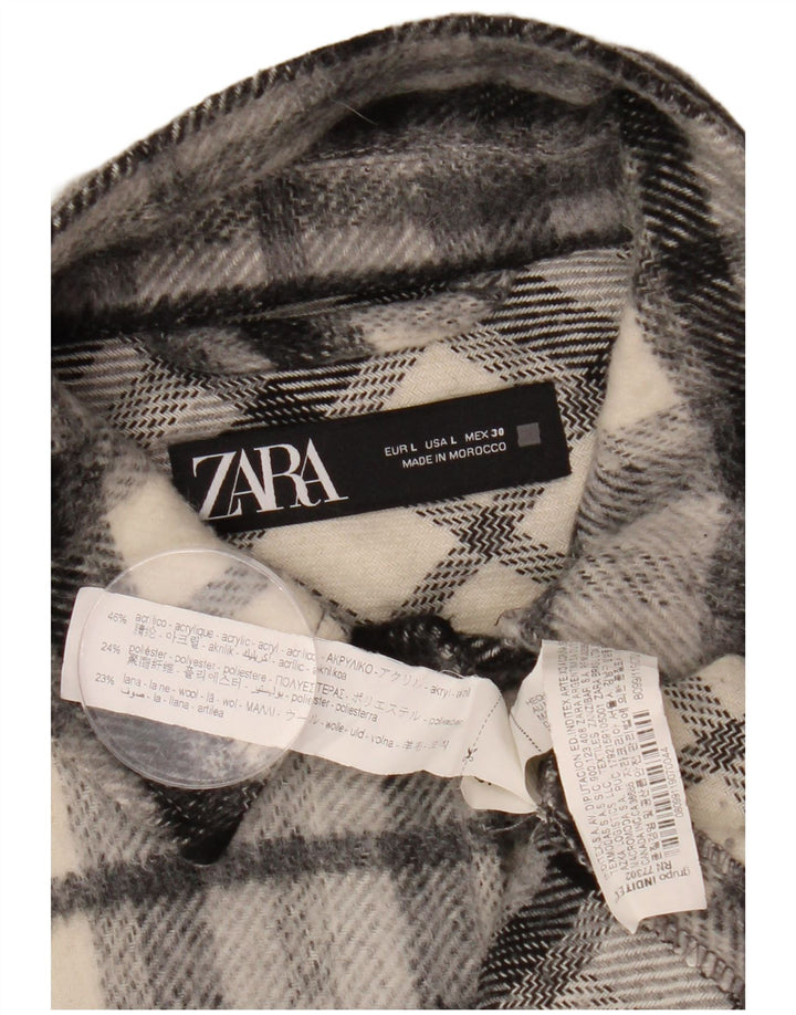 ZARA Surchemise surdimensionnée en flanelle pour femme UK 16 Grand carreaux noirs