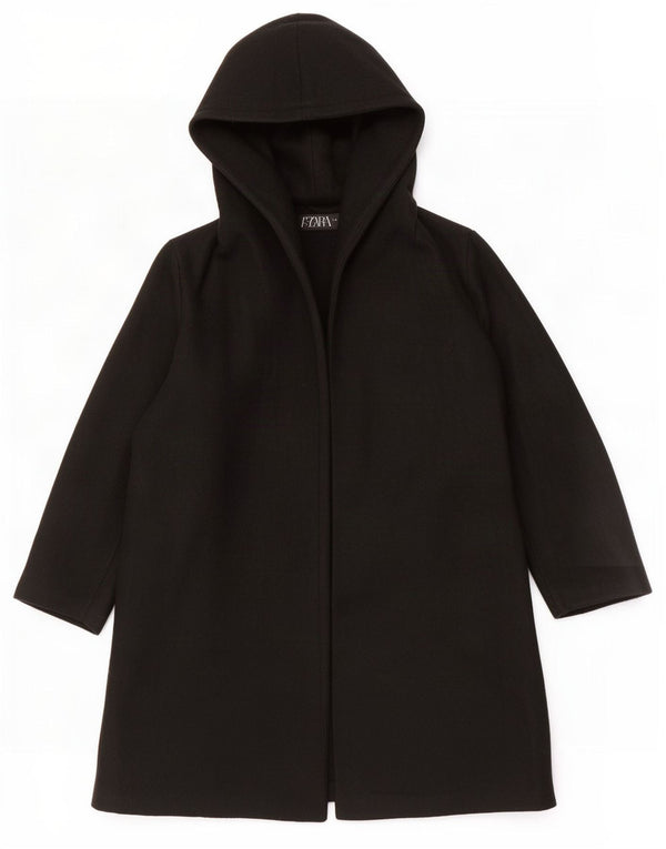 Zara Manteau ouvert à capuche pour femme UK 14 Medium Noir Polyester