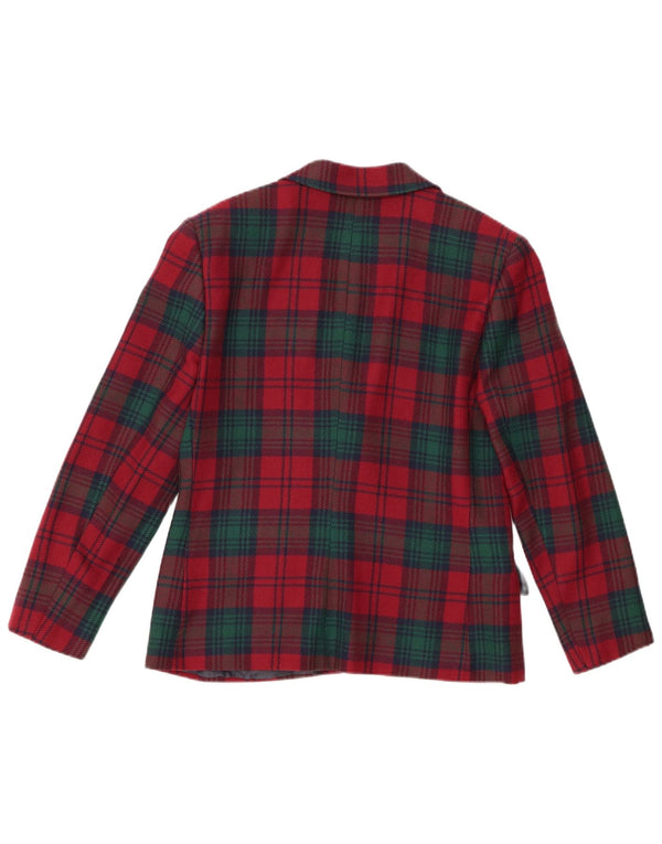 vintage Femme 2 Bouton Blazer Veste UK 16 Grand Rouge Check Nouvelle Laine