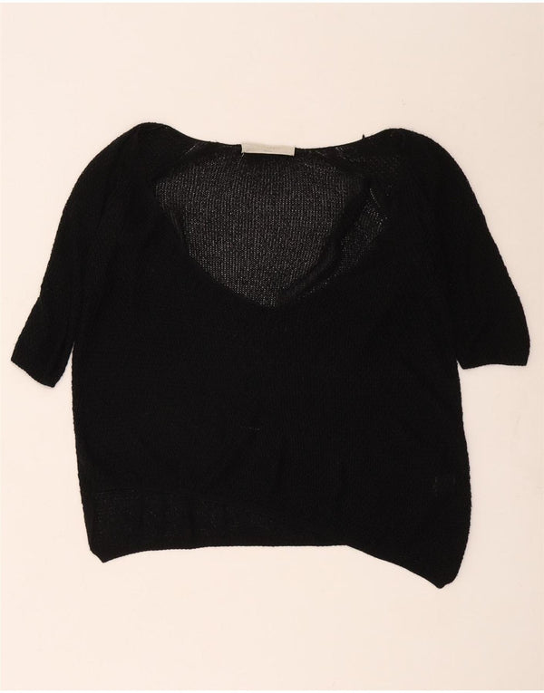 Zara Pull à manches courtes et col en V pour femme UK 12 Acrylique noir moyen