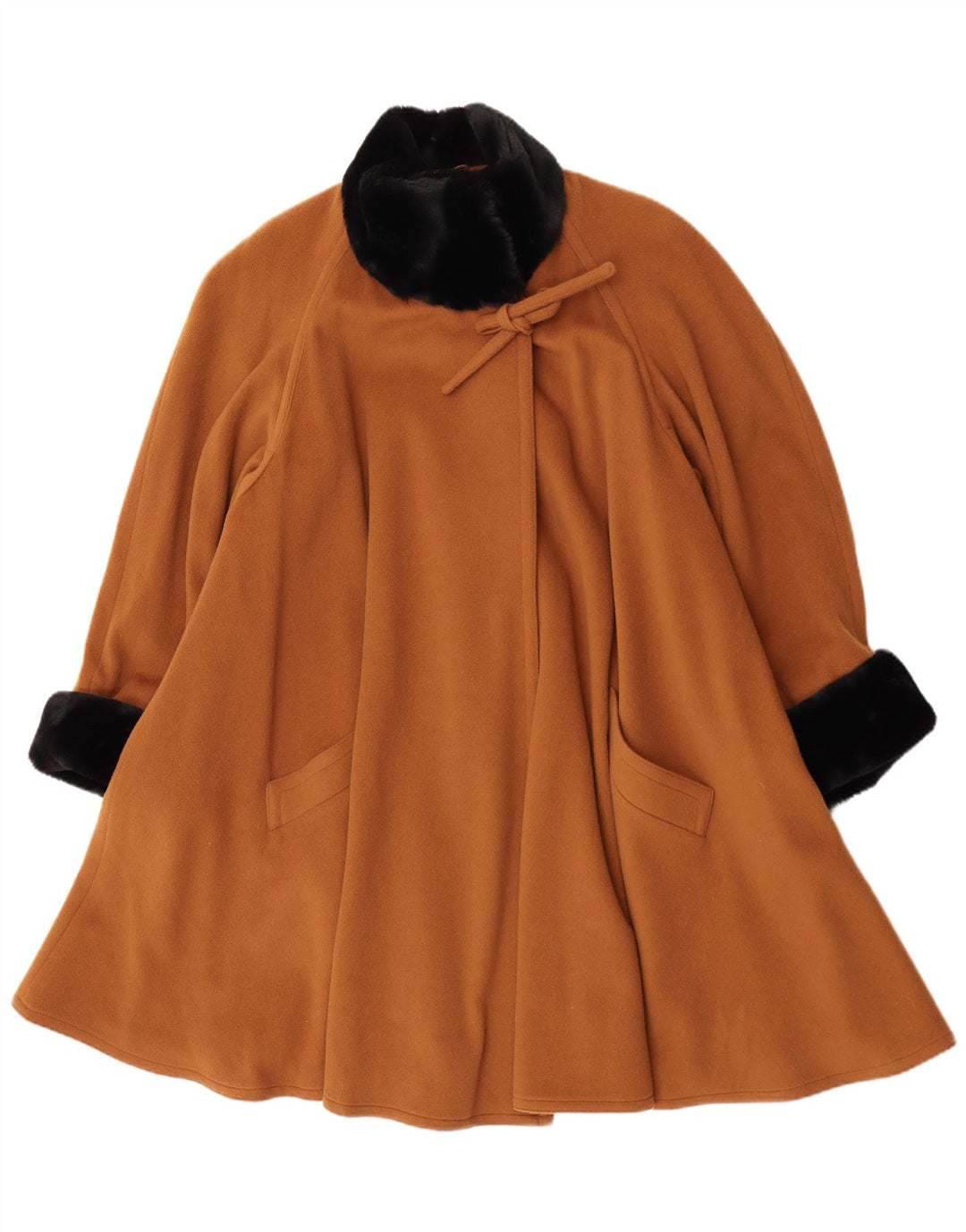 vintage Femmes Oversize Front Tie Overcoat UK 10 Petit Brown Colourblock