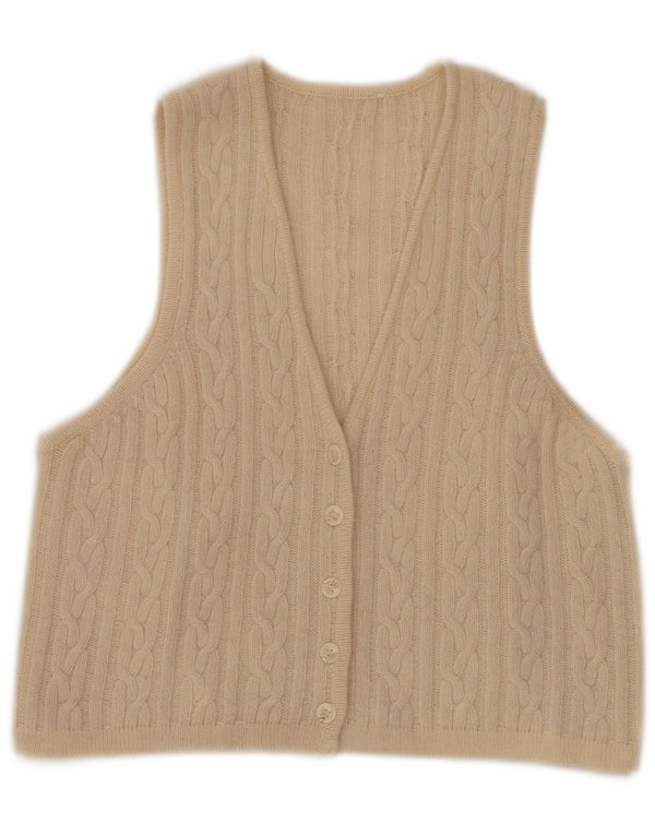 vintage Femmes Crop Sans Manches Cardigan Pull UK 12 Beige Moyen