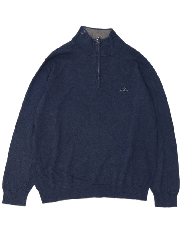 Gant Mens Zip Neck Jumper Sweater 2XL Navy Blue Cotton