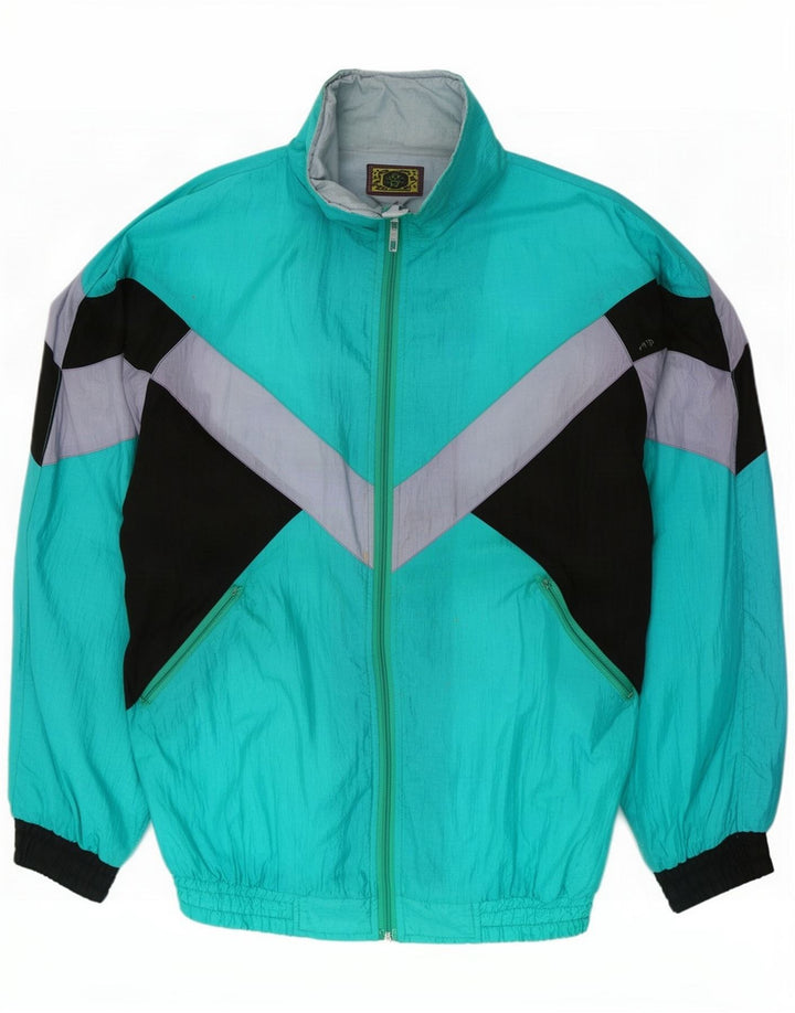 Vintage Veste de survêtement pour homme Large Bleu Colourblock