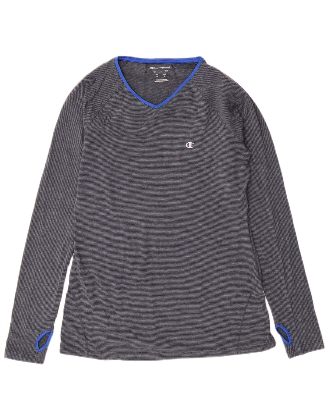 Champion Haut à manches longues pour femme UK 12 Bleu moyen Polyester à fines rayures