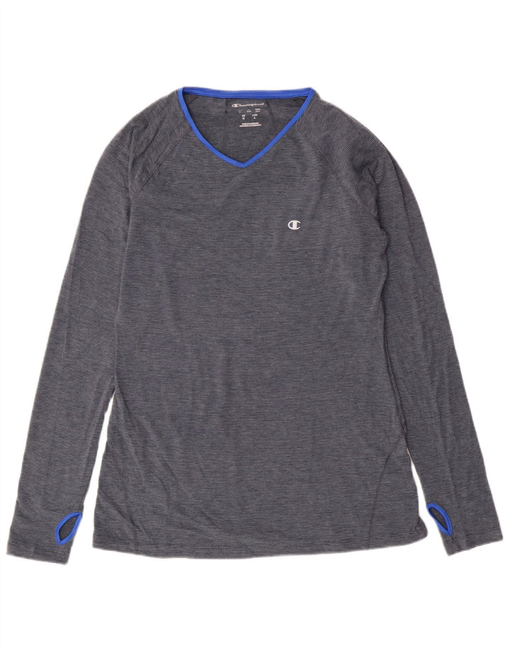 Champion Haut à manches longues pour femme UK 12 Bleu moyen Polyester à fines rayures