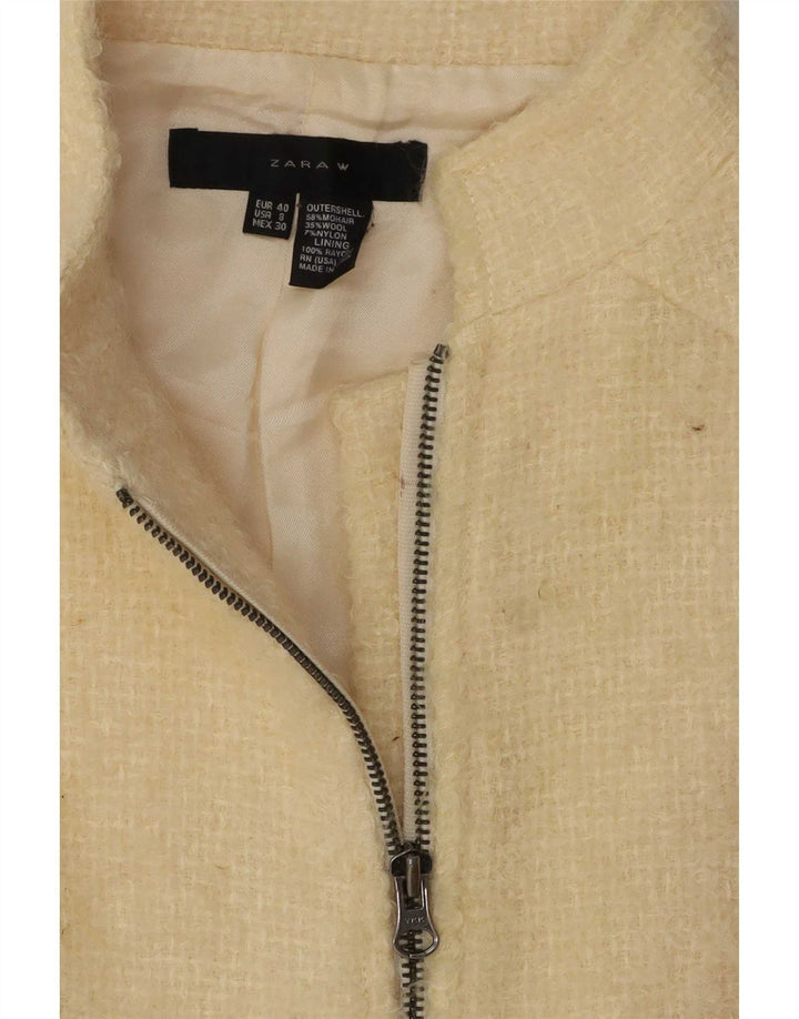 Zara Womens Full Zip Blazer Jacket EU 40 Medium Off White Laine