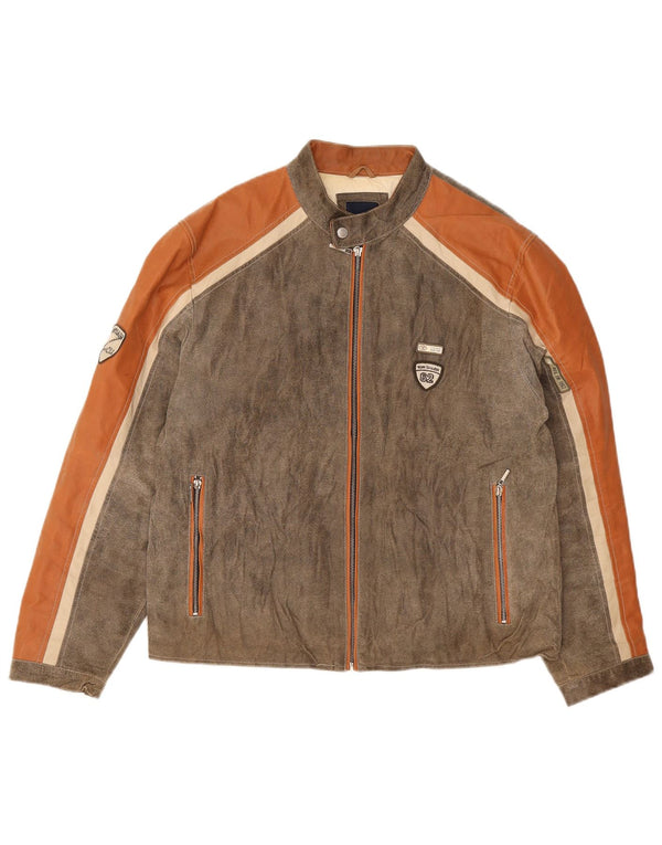 Tom Tailor Veste en cuir pour homme UK 40 Large Gris Colorblock