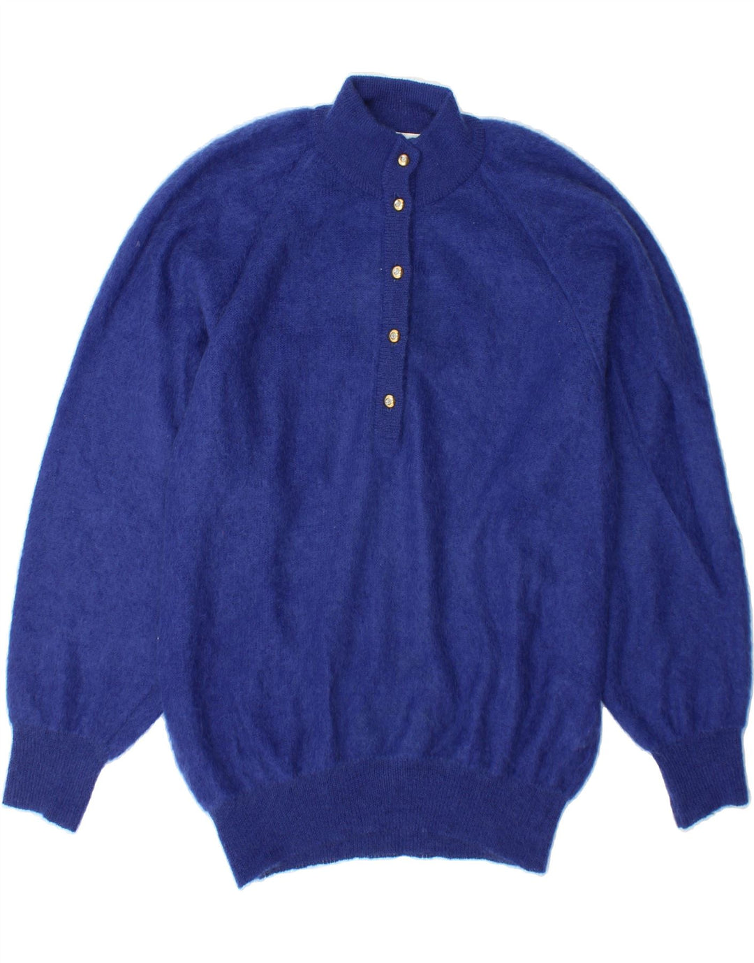 MARZ Womens Button Neck Jumper Sweater UK 16 Large Blue Mohair Vintage Marz and Second-Hand Marz from Messina Hembry 