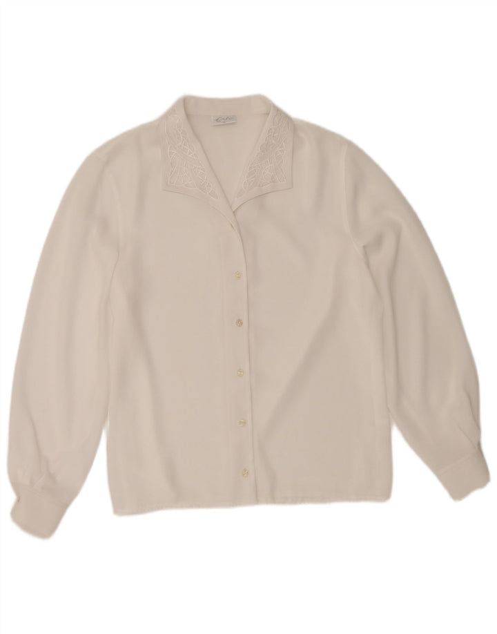 Chemisier chemise femme vintage EU 40 Polyester blanc moyen