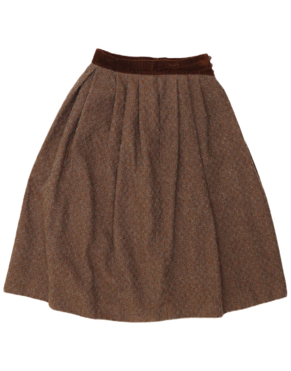 vintage Femmes Taille Haute Plissée Jupe A-Line UK 12 Moyen W26 Marron