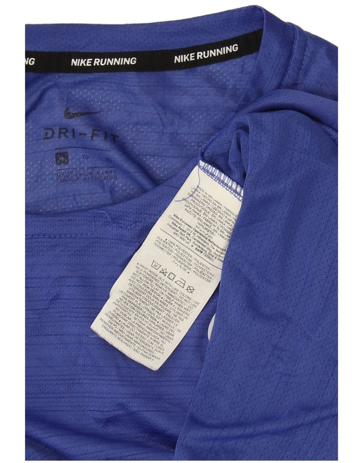 Nike Hommes Dri Fit T-Shirt Haut XL Bleu Rayé Polyester