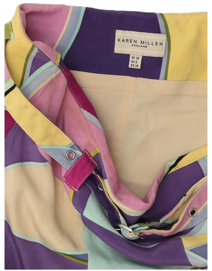 KAREN MILLEN Jupe trapèze pour femme UK 10 Small W30 Géométrique multicolore