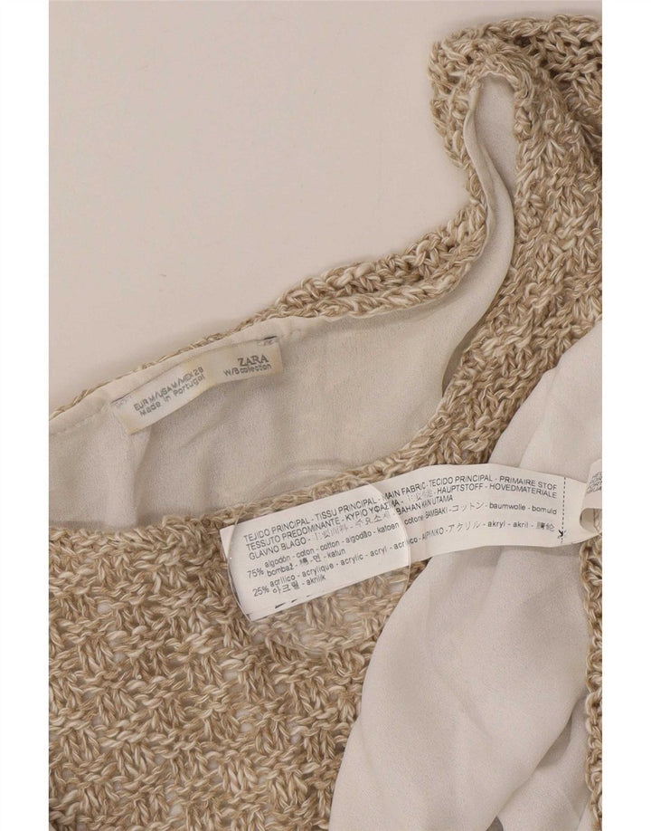 Zara Womens Oversize Crochet Blouse Top UK 14 Beige Moyen Colorblock