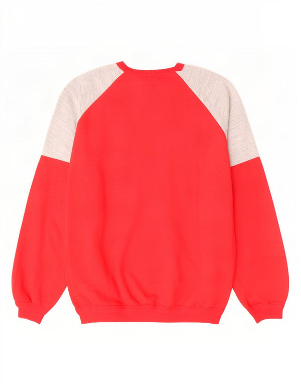 vintage Mens Graphic Sweatshirt Jumper Moyen Rouge Colourblock Coton