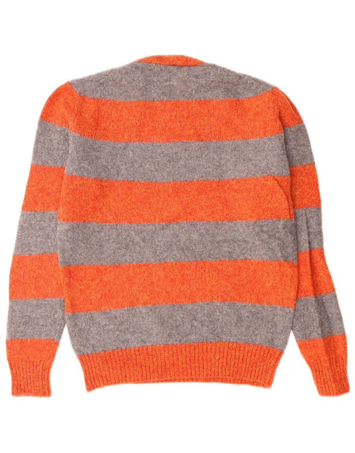 BENETTON Pull col rond pour homme en laine vierge rayée orange
