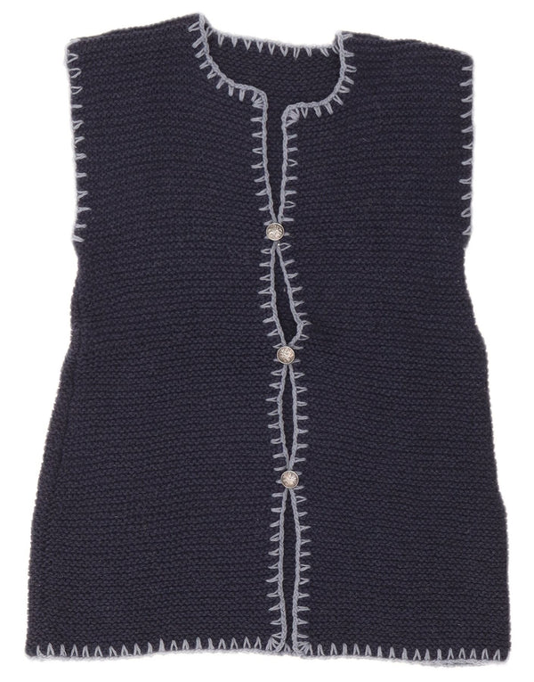 vintage Femme Sans Manches Cardigan Pull UK 12 Bleu Marine Moyen