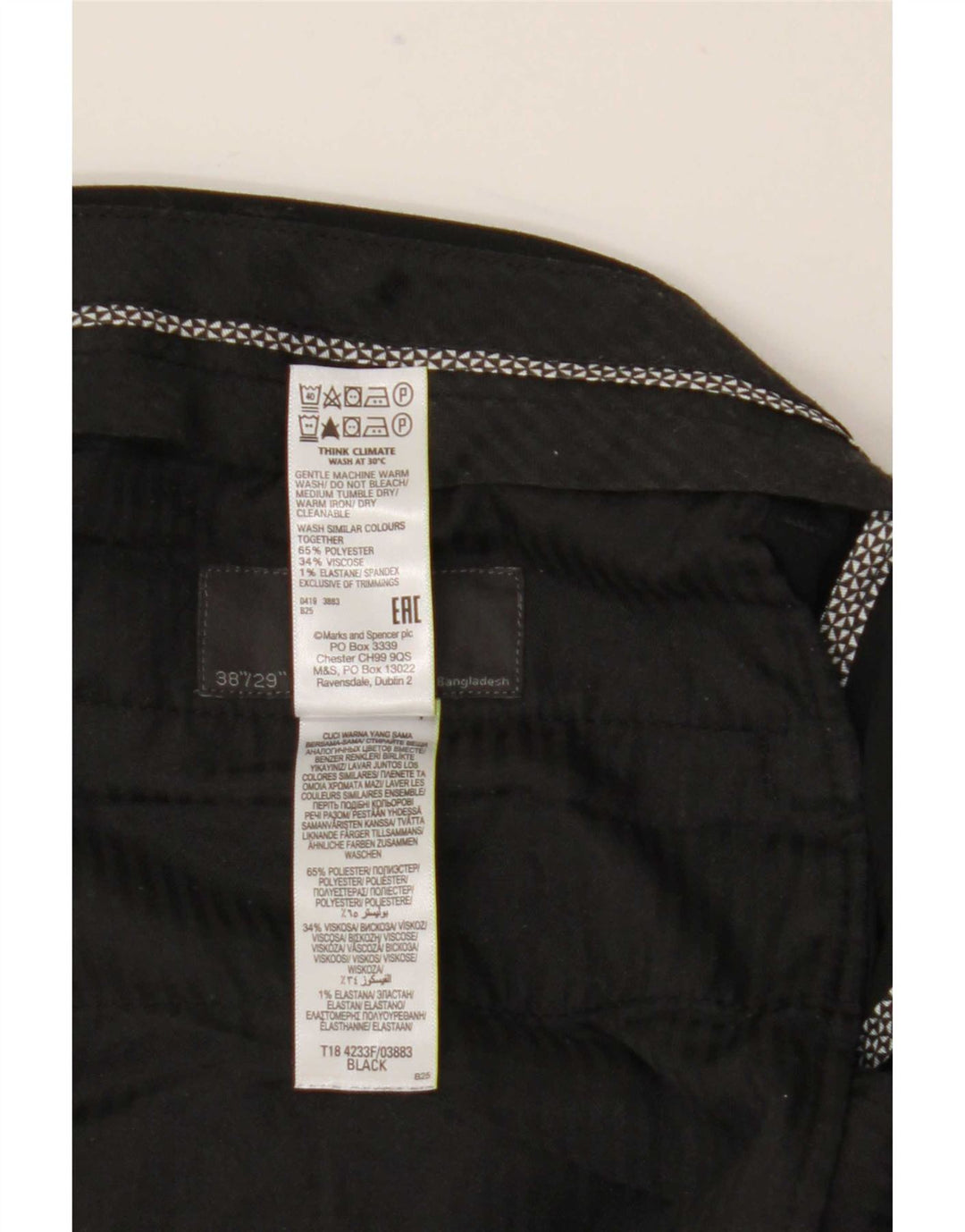 Marks & Spencer Pantalon de Costume Slim Homme W38 L29 Noir Polyester